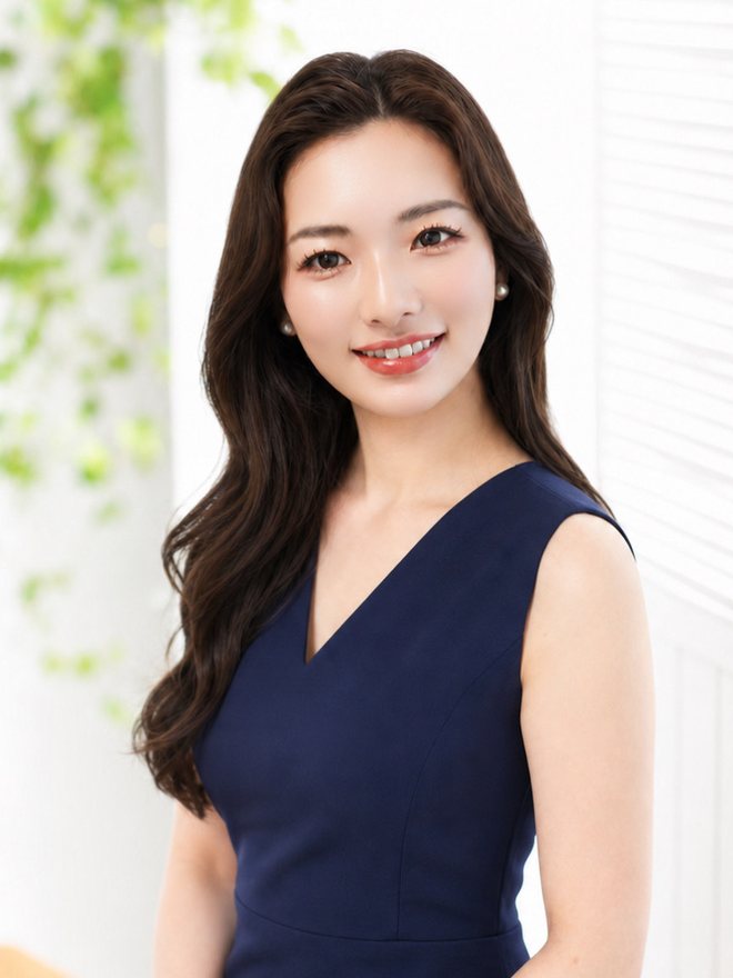 Before:スタジオ背景に定番のワンピースで撮影した婚活写真の例